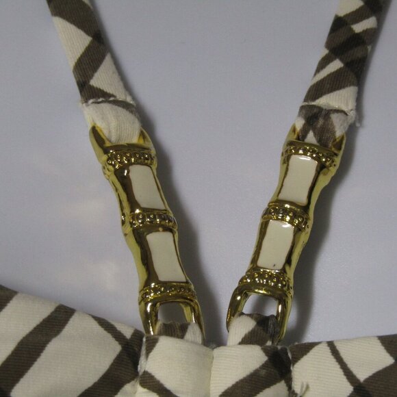 TRINA TURK Large Brown RETRO Mod Abstract HALTER One Piece Swim Suit Resort - Picture 3 of 12